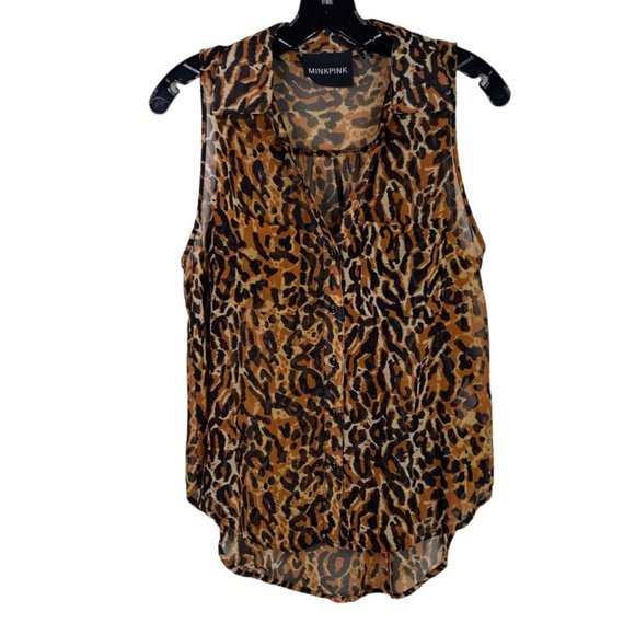 MINKPINK Leopard Sleeveless Sheer Blouse - Picture 1 of 4